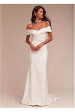 Load image into Gallery viewer, 2024 Wedding Dresses Mermaid Off The Shoulder Satin With Ruffles Sweep Train