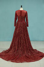 Load image into Gallery viewer, 2022 Bling Bling Evening Dresses Burgundy Mermaid Scoop Sweep/Brush Sequins Lace