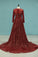 2022 Bling Bling Evening Dresses Burgundy Mermaid Scoop Sweep/Brush Sequins Lace