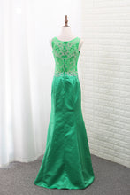 Load image into Gallery viewer, 2022 Mermaid Satin Scoop Prom Dresses With Embroidery Floor Length