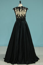 Load image into Gallery viewer, 2022 A Line Scoop Satin With Applique And Beads Prom Dresses