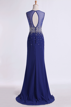 Load image into Gallery viewer, 2022 Prom Dresses Scoop Sheath Beaded Tulle Bodice With Long Chiffon Skirt
