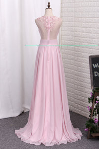 2022 A Line Prom Dresses Chiffon Scoop With Ruffles And Applique