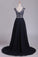 2024 Prom Dresses Scoop Cap Sleeves A Line Chiffon With Beads Sweep Train
