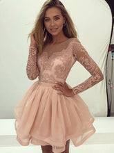 Load image into Gallery viewer, Denisse Homecoming Dresses A-Line/Princess Long Sleeves Scoop Organza Applique Short/Mini Dresses