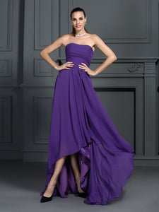 A-Line/Princess Strapless Pleats Sleeveless Chiffon Cocktail Homecoming Dresses Finley High Low Dresses