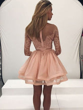 Load image into Gallery viewer, Denisse Homecoming Dresses A-Line/Princess Long Sleeves Scoop Organza Applique Short/Mini Dresses