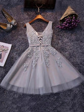 Load image into Gallery viewer, A-Line/Princess Sleeveless Straps Tulle Applique Homecoming Dresses Elliana Short/Mini Dresses