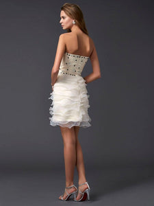 Sheath/Column Strapless Sleeveless Beading Short Tulle Briana Homecoming Dresses