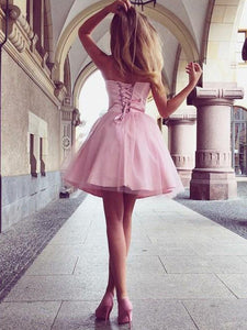 A-Line/Princess Sweetheart Satin Homecoming Dresses Lauryn Ruffles Sleeveless Short/Mini Dresses
