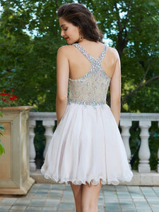 A-Line/Princess Rhinestone Straps Chiffon Homecoming Dresses Raegan Sleeveless Short/Mini Dresses
