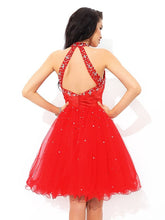 Load image into Gallery viewer, A-Line/Princess High Neck Beading Homecoming Dresses Cocktail Ayla Sleeveless Short Net Dresses